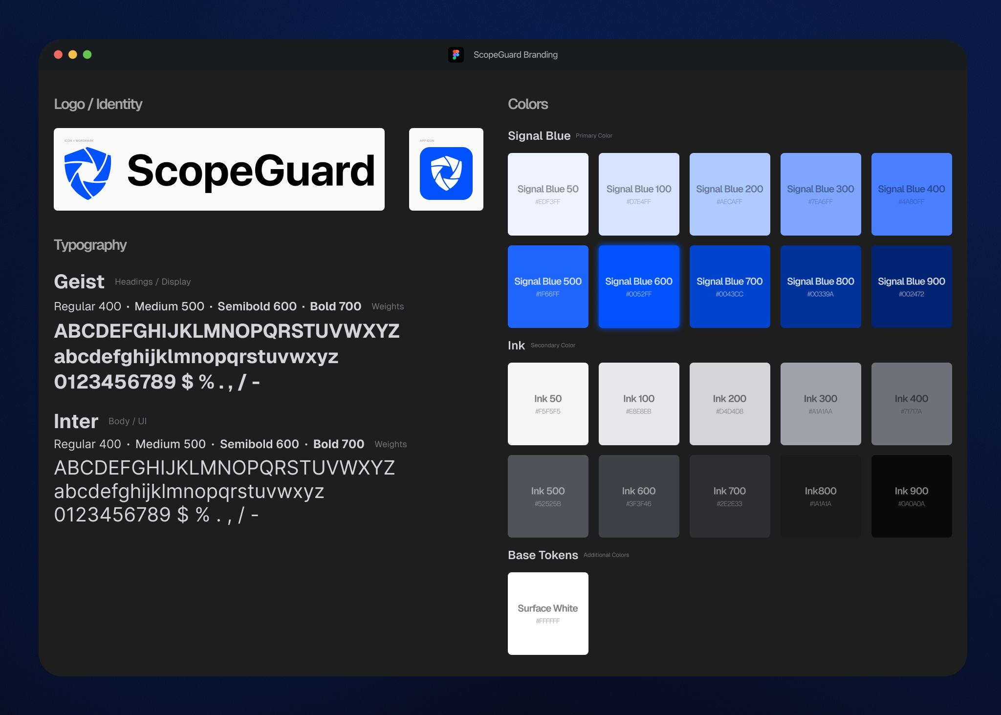 ScopeGuard style guide: full logo, icon, color palette, and type