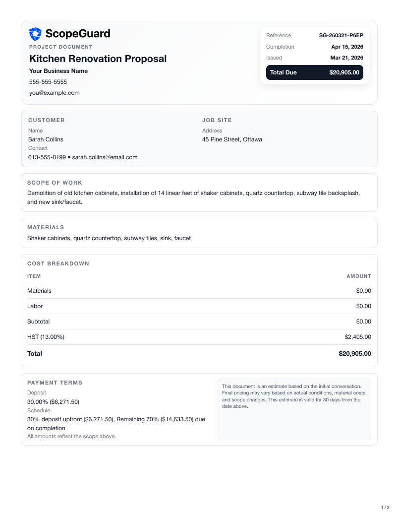 ScopeGuard demo screen showing generated scope output