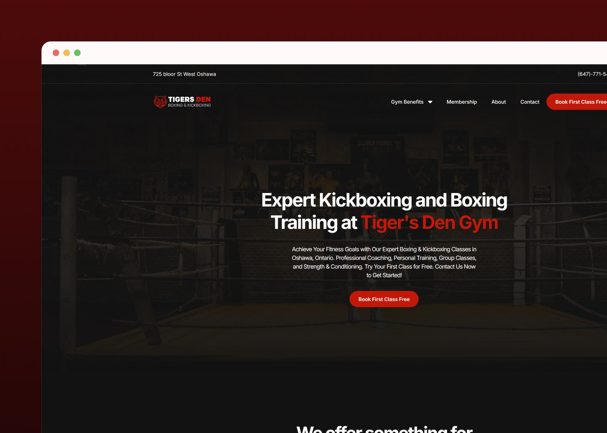 Tiger's Den homepage built around classes, schedule, and location
